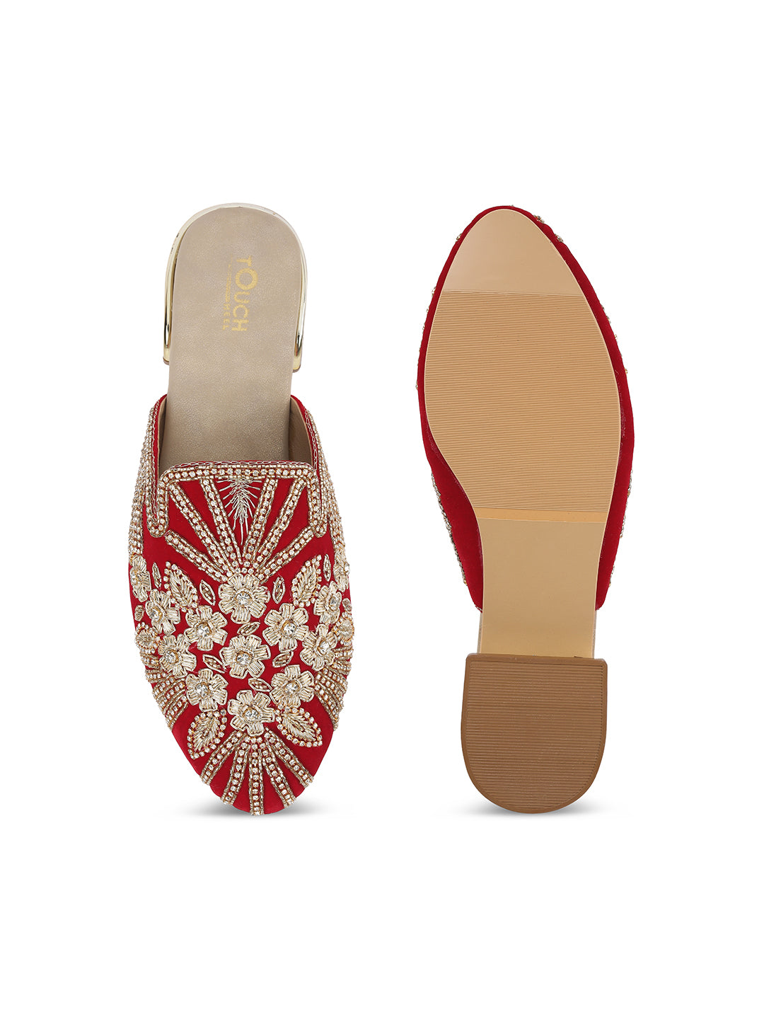 Slip on Juttis Soft Padded ,Sparkling Upper Casual Flats | Punjabi Mojari Half Shoes