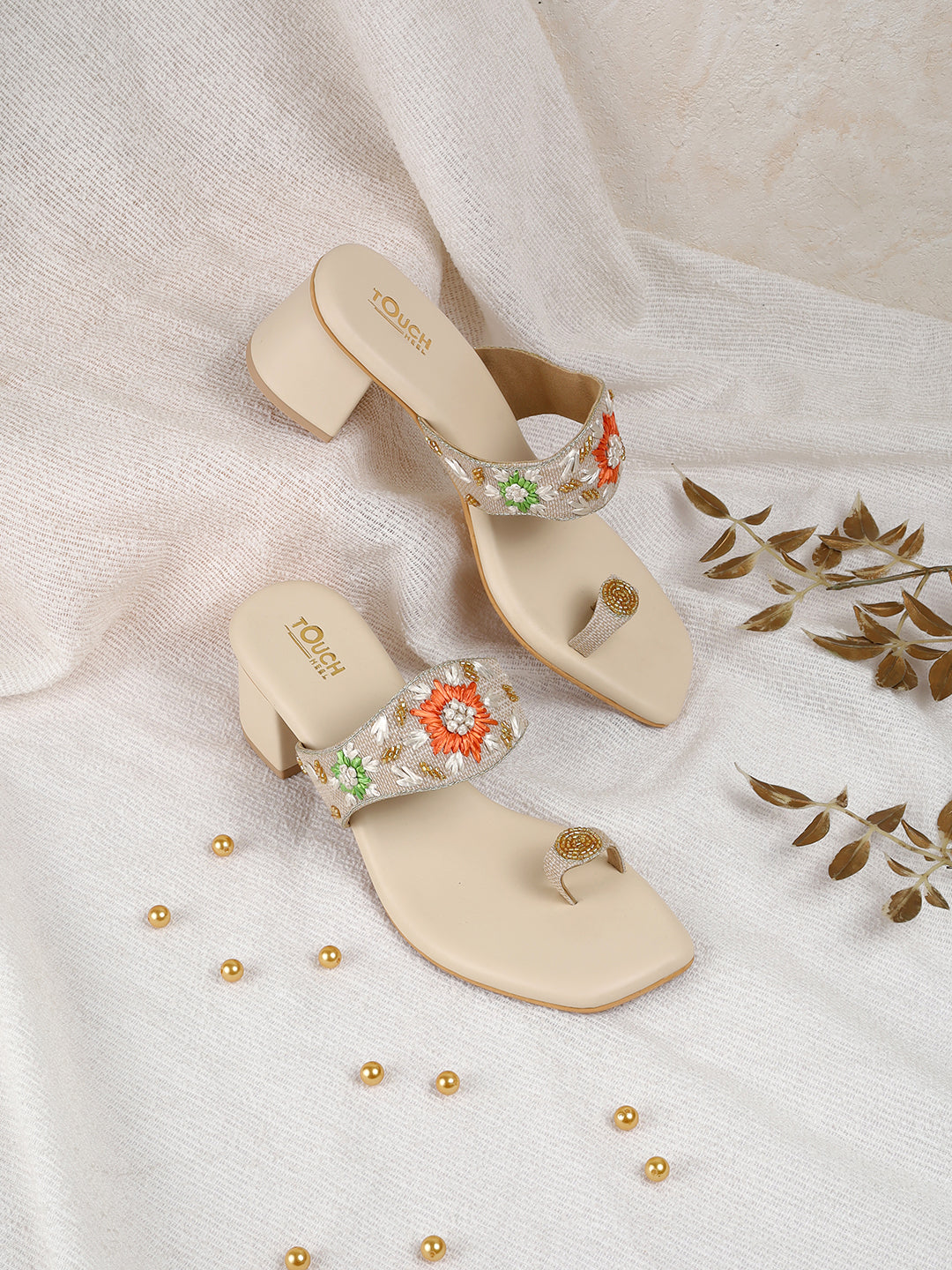 Women's Gold Ethnic wear Block Heel Fashion Sandals
