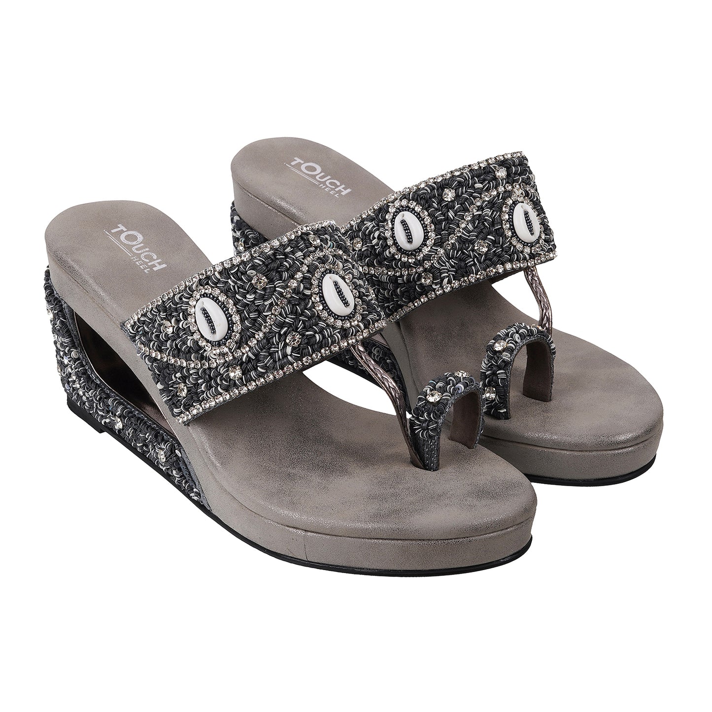 Touch Heel Grey Wedding Wedge Heel Sandal For