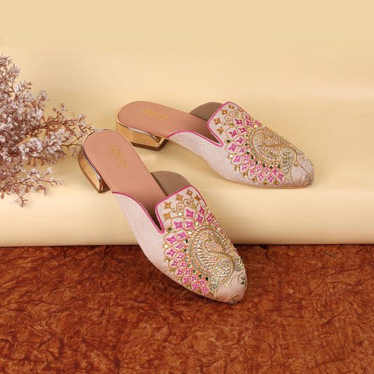 Elegant Peacock Embroidered Mules