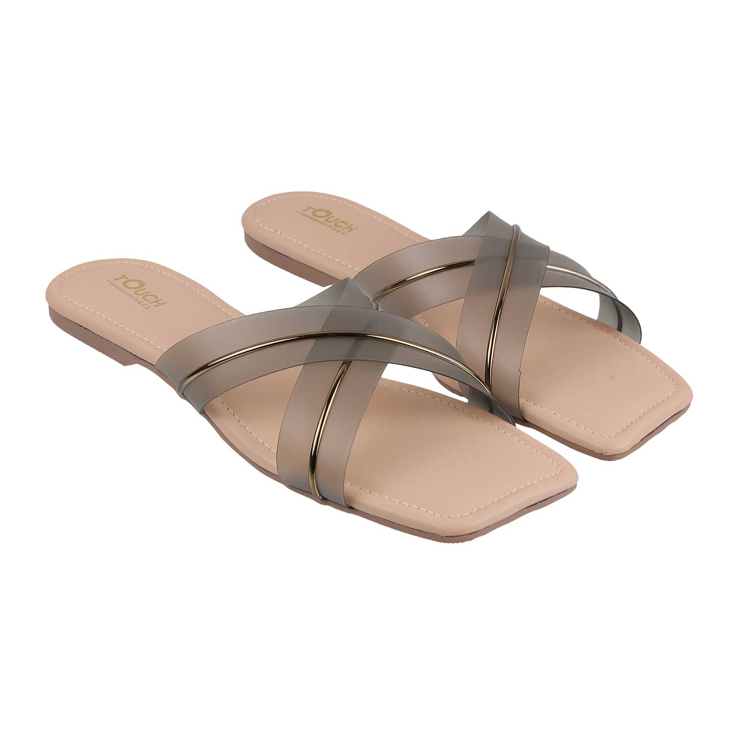 TOUCH HEEL Women's Flats - Stylish Ladies Chappal with Transparent Straps Upper