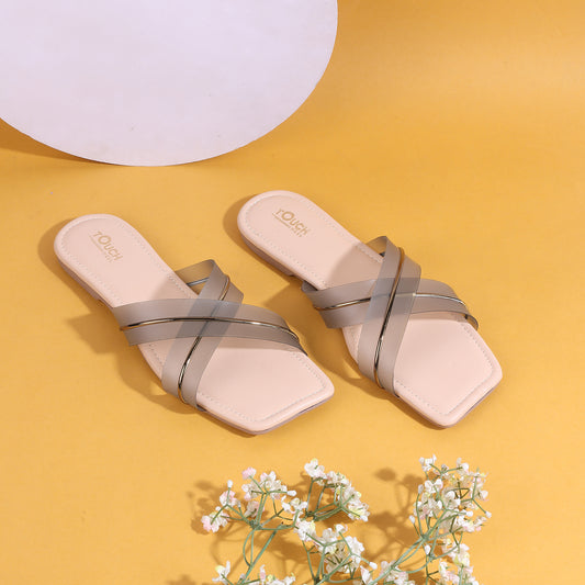 TOUCH HEEL Women's Flats - Stylish Ladies Chappal with Transparent Straps Upper