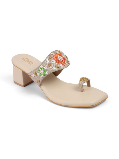 Women's Gold Ethnic wear Block Heel Fashion Sandals