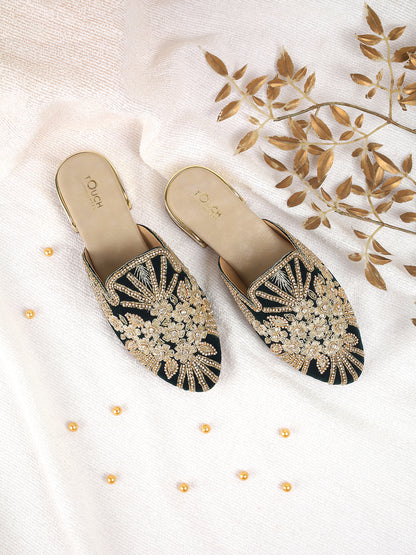 Slip on Juttis Soft Padded ,Sparkling Upper Casual Flats | Punjabi Mojari Half Shoes