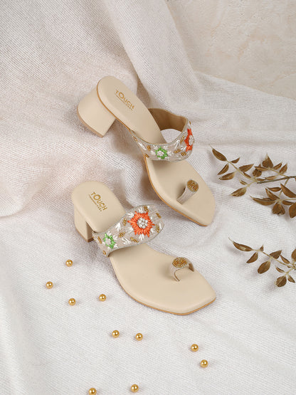 Women's Gold Ethnic wear Block Heel Fashion Sandals