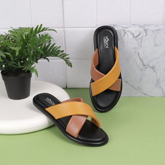 Stylish Slip on Open Toe Sliders - Cross Strap Sandals