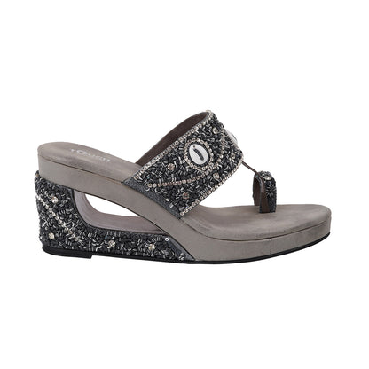 Touch Heel Grey Wedding Wedge Heel Sandal For 
