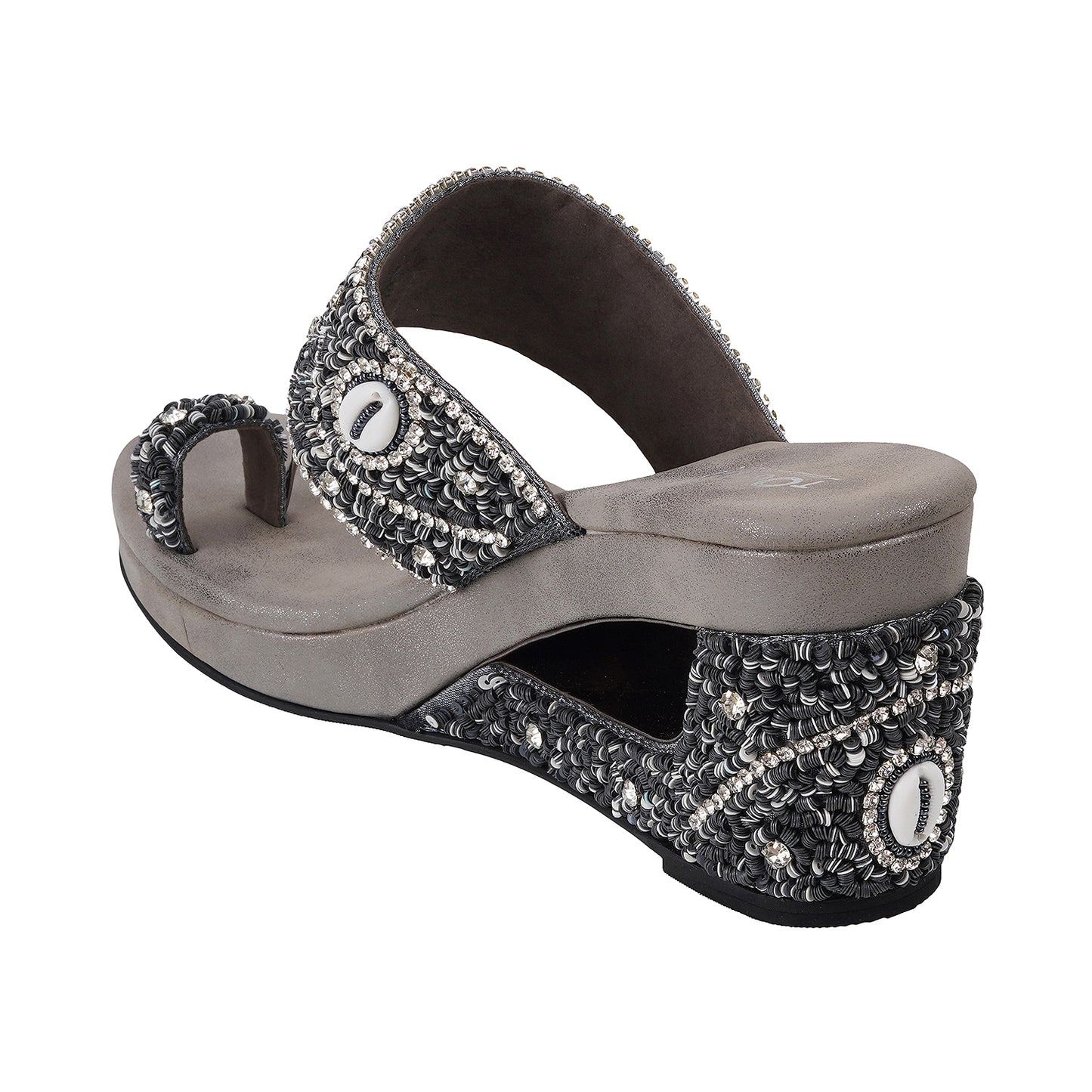 Touch Heel Grey Wedding Wedge Heel Sandal For 