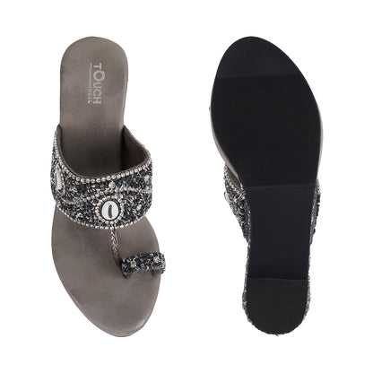 Grey Wedding Wedge Heel Sandal For 